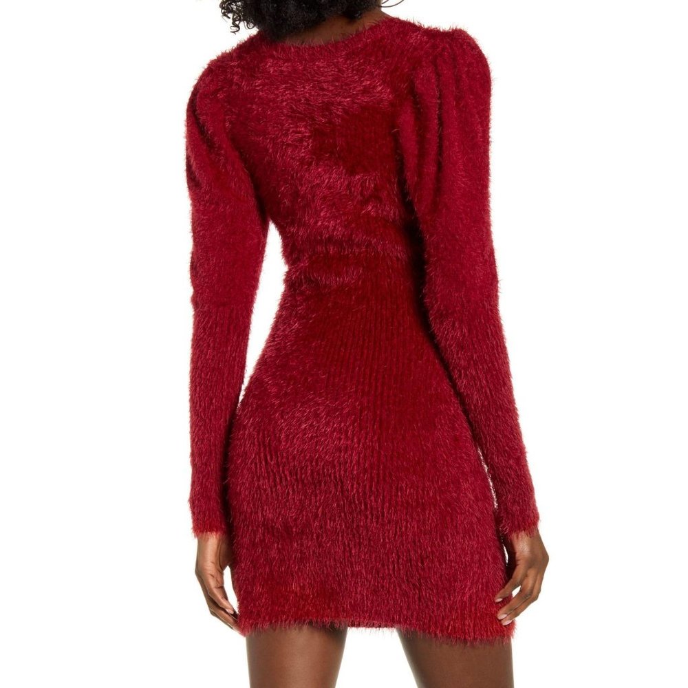 4Si3nna red mini fuzzy puff sleeve sweater dress M - Picture 2 of 13